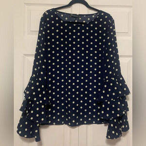 5XL Zanzea Women's Plus Blouses Dot Print Flared Sleeve Chiffon Blouse.